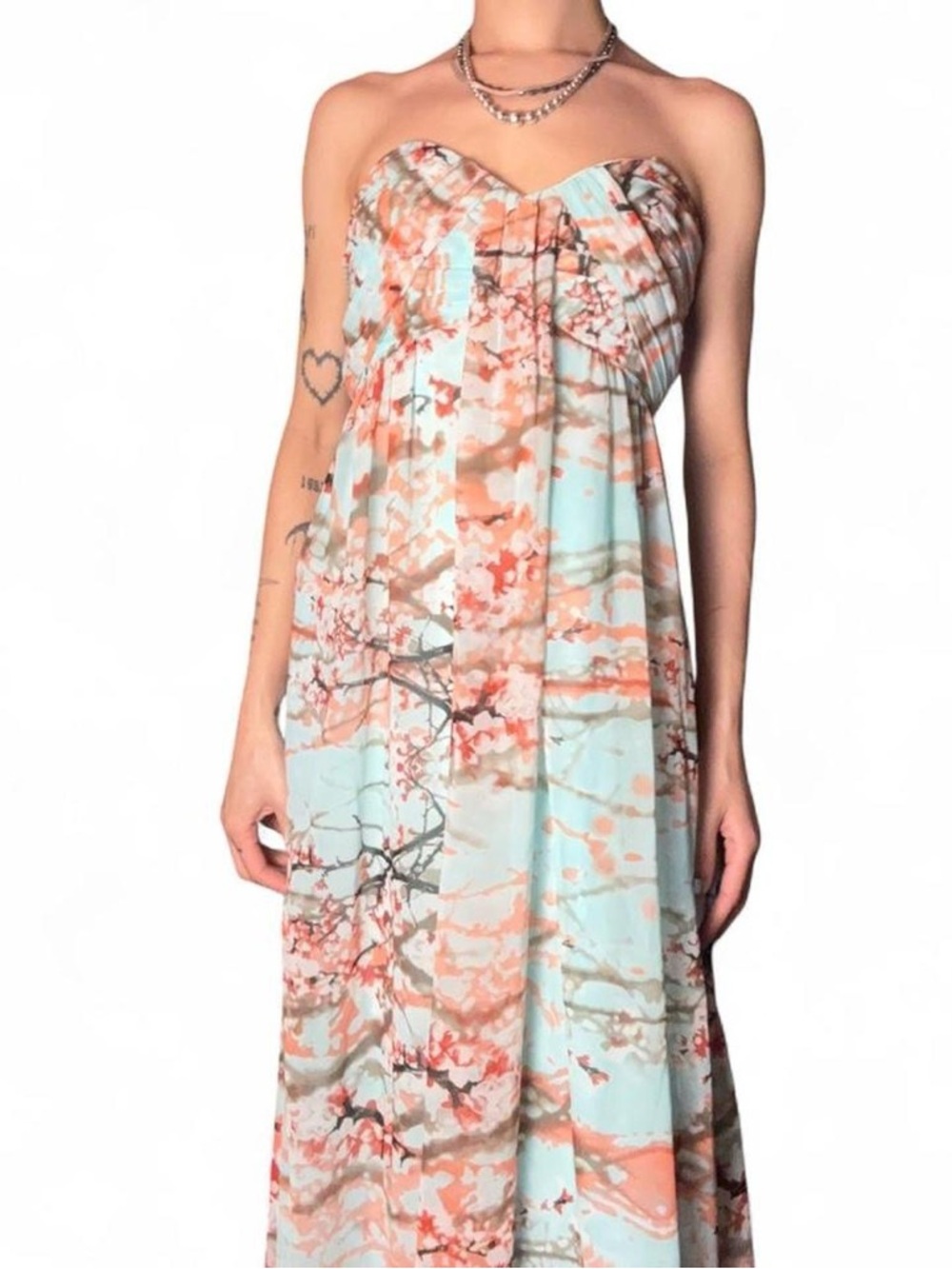 Blue Strapless Dress W/ Cherry Blossoms by Jessica Simpson